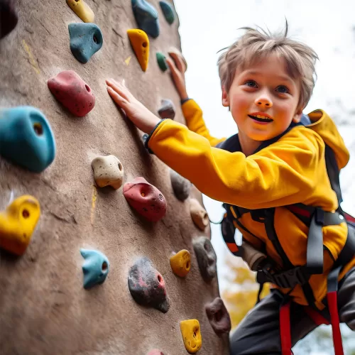 Boy in yellow climbing